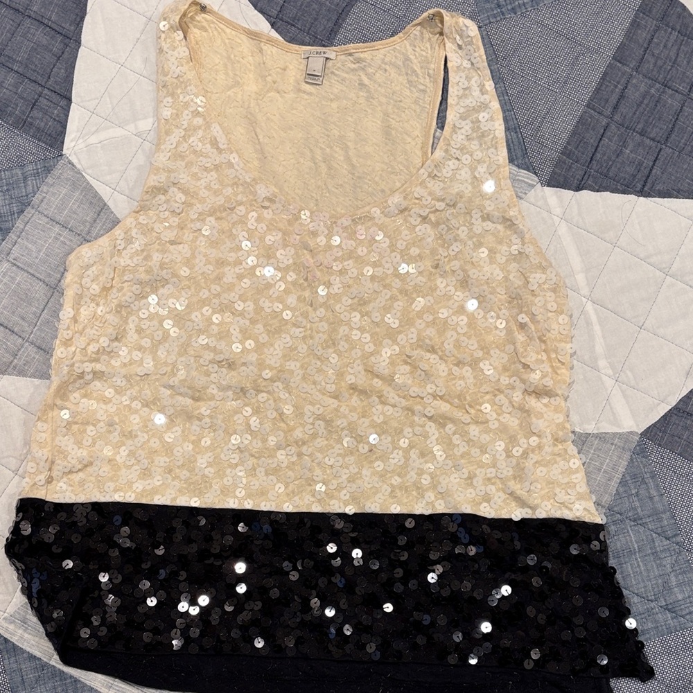 J. Crew Cream and Black Sequin Tank Top